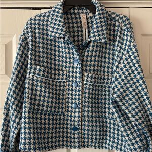 Anthropologie Dolan Blue and White Houndstooth Coat
